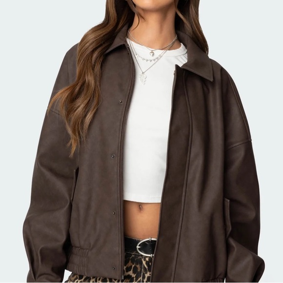 Edikted Mori Oversized Faux Dark
Leather Jacket in size small - Picture 2 of 16